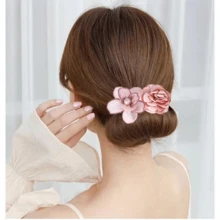 Rose Flower Hair Clip Bun Maker Set, Slouchy Style Hair Accessories Styling Tools For Buns - Pink - View 6