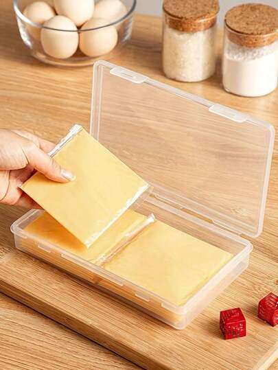 1pc Cheese Slice Storage Box, Refrigerator Storage Box, Cheese Slice Holder, Plastic Container With Lid, Cheese Slice Refrigerator Container, Cheese Container, Cheese Slice Storage Box, Keep Cheese Fresh, Flip Butter Packaging Distribution Box, Kitchen Gadgets, For Outdoor, Camping