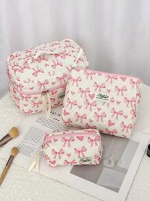 1pc/Set Cute Floral Zipper Lipstick Bag, Travel Makeup Bag, Multi-Functional Cosmetic Organizer Bag, Handbag, Bathroom Shower Wallet, Portable Makeup Brush Holder Bag With Zipper Closure, Can Store Lipstick, Makeup Brushes, Skincare, Phone, Coins, Cosmetic Bag, Cosmetic Organizer, Valentine's Day Gift Make Up Bag - Multicolor - View 1