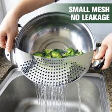 1pc/2pcs Stainless Steel Water Baffle Filter With Recessed Hand Grips For Home Kitchen Easy Vegetable Washing Water Baffle - Silver - View 4