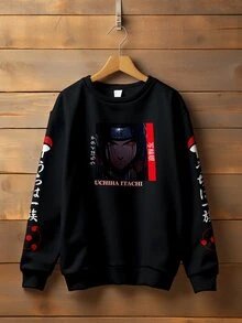 Uchiha Itachi Cloud Print Crew Neck Sweatshirt - Negro - Ver 1