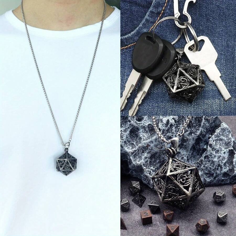 7pcs Mini Antique Metal Icosahedron D20 Dice Set - Portable Keychain Necklace With Hollow Case, Perfect For D&D Role Play Games - Unique Gift For Gamers,Adult Party Games Suitable For Halloween/Christmas/Thanksgiving