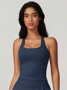 MASKERT Women's Cup Top Yoga Suit, Sports Vest, High Elasticity Sports Vest, Home Commuting Vest - 藏蓝色 - 查看 6