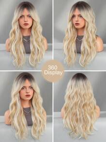 NICKY WALL Tóc giả dài màu vàng pha trộn vàng trắng xoăn highlight có mái che màu nâu chân tóc mềm mại tự nhiên tổng hợp chất lượng cao chịu nhiệt cho phụ nữ và trẻ em gái sử dụng hàng ngày trong tiệc tùng 26 inch - Làm nổi bật tóc vàng - Xem 6