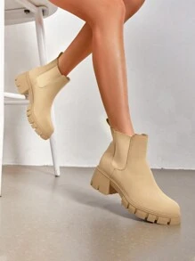 Women's Chelsea Booties Low Chunky Heels Lug Sole Elastic Ankle Boots Shoes For Women Women's Ankle Boots & Booties Ankle Boots For Women Low Heel - 杏色 - 查看 4