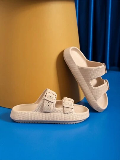 适合女孩的时尚纯色拖鞋，防滑轻便露趾拖鞋，适合室内淋浴池，四季皆宜