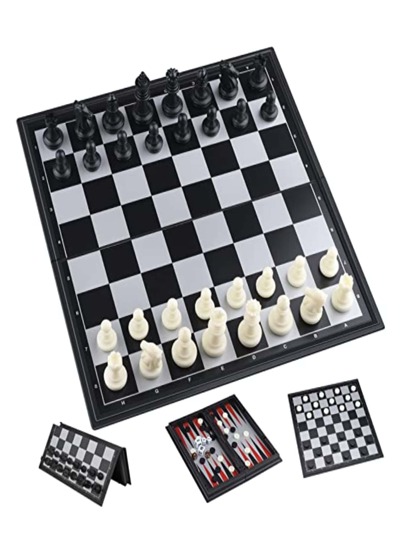Ajedrez Magnético,Tres en Un Paquete de Ajedrez, Damas y Backgammon, 25 CM Tablero de Chess Portatil Plegable Juego De Mesa Viaje Estrategia Educativo Diseño Clásico de Lujo (3 en 1)