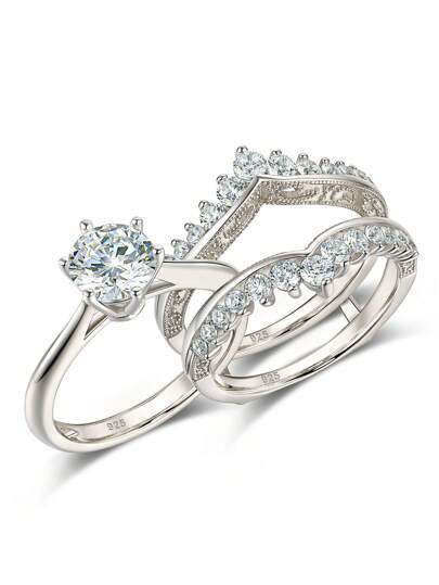 AIHUASI 2 件/套 925 纯银单石 7*7 毫米 1.25 克拉圆形切割方晶锆石订婚戒指新娘套装守卫结婚戒指增强器女士精美珠宝情人节礼物