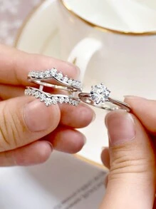 AIHUASI 2 件/套 925 纯银单石 7*7 毫米 1.25 克拉圆形切割方晶锆石订婚戒指新娘套装守卫结婚戒指增强器女士精美珠宝情人节礼物