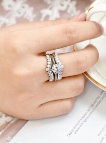 AIHUASI 2 件/套 925 纯银单石 7*7 毫米 1.25 克拉圆形切割方晶锆石订婚戒指新娘套装守卫结婚戒指增强器女士精美珠宝情人节礼物