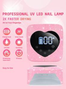 1 件装高功率无绳 UV LED 美甲灯，配备大容量电池，可快速固化和干燥凝胶指甲，30 颗珠子，5 个定时器设置，自动传感器，液晶显示屏，适合家庭、沙龙和美甲沙龙使用 - 粉色 - 查看 3