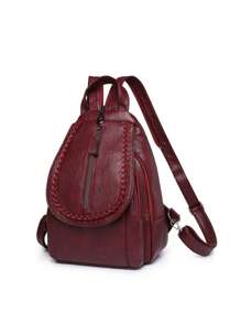 Fashion PU Flap Cover Backpack, Multi-Pocket Student Shoulder Bag, Versatile Carrying Methods