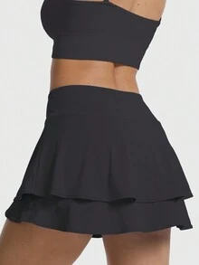 Speed mate 2pcs/Set Women's Tennis Skirt With Phone Pocket And Ruffle Hem - Fashionable And Comfortable Sportswear, Suitable For Workout And Sports, Tennis Skirt Set - Blue - View 4