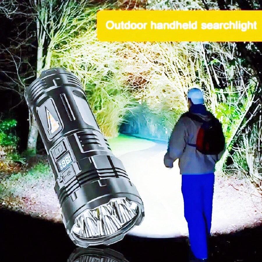 paweinuo Super Bright 7*LED Flashlight Rechargeable Torch Outdoor Camping Light With Flood Side Light Four Beads Digital Power Display - Black - View 1
