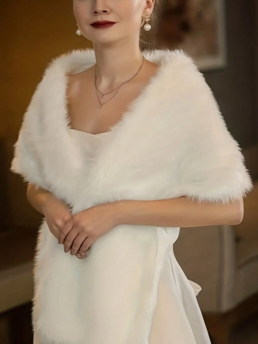 1pc Women Solid Color Long Fluffy Shawl Wrap, Wedding/Party/Photography Fall Clothes For Women - Multicolor - View 1