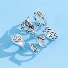 Men's Gothic Punk Rings Vintage Silver Open Ring Bulky Hippie Rings Cool Gothic Ring, Statement Stacking Ring For Men - Multicolor - View 12