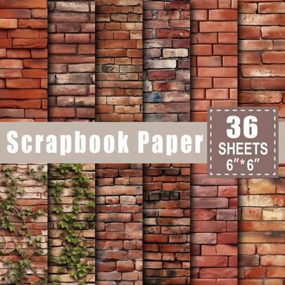 36 Sheets Scrapbook Paper Pad In 6*6'', Art Craft Pattern Paper For Scraping Book Craft Card Stock Paper, DIY Decorative Background Card Making Supplies Retro Brick Back To School