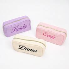 Customized Corduroy Cosmetic Bag, Embroidered Pouch, Sanitary Pad Storage Bag, Travel Makeup Bag, Personalized Storage Bag, Gift For Her, Embroidered Corduroy Storage Bag, Customized Corduroy Cosmetic Bag, Cosmetic Bag - Multicolor - View 7