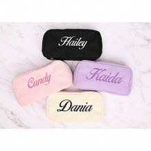 Customized Corduroy Cosmetic Bag, Embroidered Pouch, Sanitary Pad Storage Bag, Travel Makeup Bag, Personalized Storage Bag, Gift For Her, Embroidered Corduroy Storage Bag, Customized Corduroy Cosmetic Bag, Cosmetic Bag - Multicolor - View 9