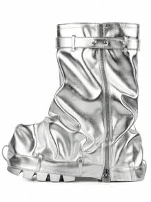 Fashion Punk Slouchy Fold-Over Platform Boots Sexy Chunky Wedge Party Knee High Motorcycle Boots - Silver - View 7