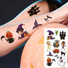 30 de autocolante de tatuaje de Halloween, cu peste 500 de modele de elemente de dovleac cu desene animate, fantomă, zombie, liliac, păianjen, vrăjitoare, pisică, tatuaje temporare, autocolante de tatuaje false pentru petrecere de Halloween, impermeabile, cu o durată de 2-5 zile - Multicolor - Vizualizare 5