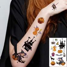 30 de autocolante de tatuaje de Halloween, cu peste 500 de modele de elemente de dovleac cu desene animate, fantomă, zombie, liliac, păianjen, vrăjitoare, pisică, tatuaje temporare, autocolante de tatuaje false pentru petrecere de Halloween, impermeabile, cu o durată de 2-5 zile - Multicolor - Vizualizare 3
