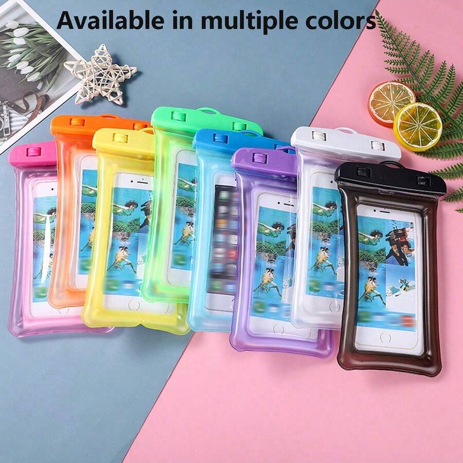 1入通用海灘游泳池防水手機袋，手機防水防塵袋，通用手機保護袋，透明保護袋，配實色，適用於沖涼、戶外活動、漂流、游泳、潛水、泳池、浴室、手機保護袋-保護您手機不受水損 - 彩色 - 查看 1