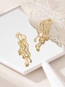 1 对女士简约时尚优雅不对称耳钉 - 金黃色 - 查看 2