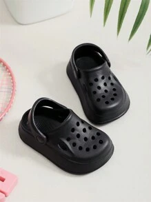 Unisex Kid's Solid Colour Hollow Out Chunky Clogs, Comfy Non Slip Casual Soft Sole Slippers For Boy's & Girl's Outdoor Activities