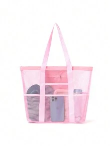 1pc Mesh Beach Bag Waterproof Sandproof Handbag Lightweight, Large Capacity, Portable Mesh Beach Bag, Swimming Pool Bag Cruise Beach Essentials Travel Holiday Essentials Perfect For Family Travel, Holidays, Beaches, Camping And Hiking - Multicolor - View 13