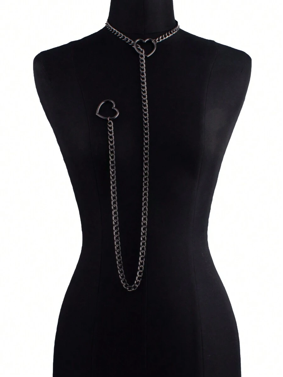 Women's Handmade Punk Gothic Style Heart-Shaped Sliding Chain Necklace - Heart - View 1