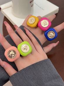 5 cái/bộ Nhẫn hình khối thời trang, thích hợp để đeo hàng ngày và dự tiệc - khối - Xem 6