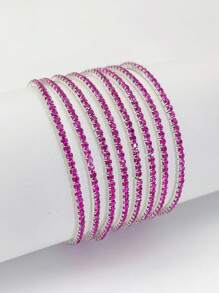 8pcs/10pcs/20pcs/30pcs Rhinestone Beaded Elastic Tennis Bracelet For Women, Fashionable & Versatile, Full Color Options - Elastic Bracelet - View 8