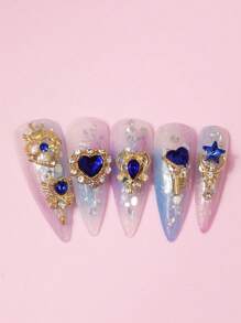 30Pcs 3D Nail Charms For Nail Art 3D Decoration Set Gold Base Nail Studs Colorful Blue Heart Nail Rhinestones Crystals Nail Art Jewelry For Actylic Nails DIY Nail Gems Nail Supplies