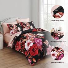 7 Pieces Purple Floral Comforter Sets Full Queen King Bed In A Bag,Elegant Flower Comforter With Sheet Set, Soft Microfiber Bedding Set For Wedding Items,Valentines Day Home Bed Room Decor,Mothers Day Gift,All Season - 紅色 - 查看 6