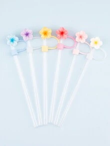 6 件 10 毫米/0.4 英寸花朵吸管头盖，可重复使用的吸管盖，卡通硅胶吸管套帽，装饰性吸管帽，适用于派对礼品袋、朋友聚会，8 毫米-10 毫米防尘吸管盖，适用于杯子、杯子配件，适用于派对、旅行、野餐、登山、母亲节礼物 - 彩色 - 查看 11