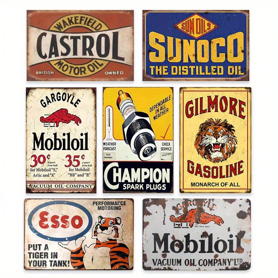 7 Pieces Vintage Tin Signs Gas Oil Metal Signs Home Kitchen Man Cave Bar Garage Wall Decor - Retro Metal Signs For Vintage Decorations And Wall Art. - 7 chiếc - Xem 1