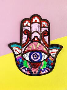 1 件大号彩色亮片眼形刺绣贴布，DIY 熨烫缝纫贴花，适用于服装、箱包、鞋子和配饰