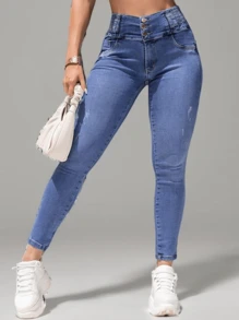 Women's Premium Lipo Shaping Jeans With Lycra High Waist Empina Bumbum Skinny - Blue - View 2