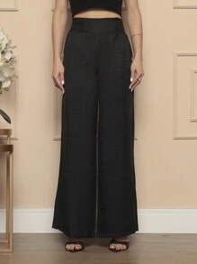 Women's Wide Leg Pants Elastic/Elegant/Crep Fabric/High Waist/Bell Bottoms/With Pockets On The Sides/Premiun/Wide Leg/Chic/Very Good For Body Modification/ Summer Winter/Christmas Collection / Casual / Stylish / Women's / Christmas Look / Lightweight/ Comfortable/ 2024 Collection/Build Your Look With Us, A Look For Every Modern Woman New Collection - 黑色 - 查看 2