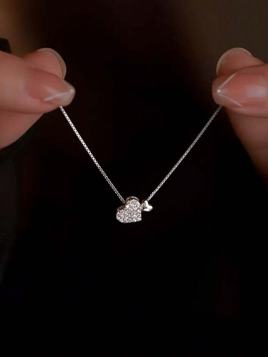 1pc Minimalist Heart Pendant Necklace For Women (Avoid Contact With Water) - Silver - View 1