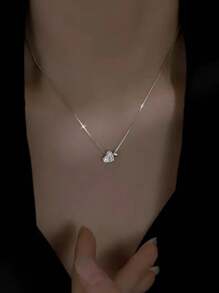 1pc Minimalist Heart Pendant Necklace For Women (Avoid Contact With Water) - Silver - View 3