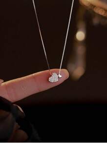 1pc Minimalist Heart Pendant Necklace For Women (Avoid Contact With Water) - Silver - View 2
