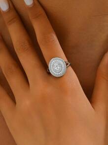 1pc Dainty S925 Silver Hollow Cubic Zirconia Ring, Lightweight Minimalist Design For Daily, Formal Occasions, Weddings, Gifts