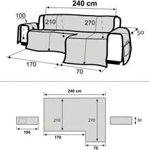 Ecommerc3 Chaise Longue Sofa Cover Right Arm Backrest 240 Cm - Chaise Longue Sofa Cover With Pockets 100% Made In Spain - màu đen - Xem 9