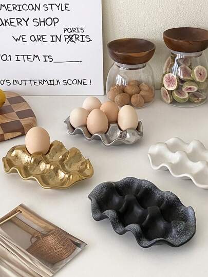 CMYD Studio 1pc Handmade 6-Grid Ceramic Egg Tray/Nut Tray, Luxury Style Food & Egg Storage Box, Suitable For Kitchen, Dining Table, Tea Table Decor, Jewelry Storage, For Easter Day, Egg Storage Trays