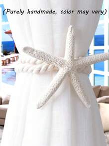 1/2pcs Natural Starfish Curtain Tieback,Simple And Elegant Pearl Curtain Tieback, No Drilling Magnetic Curtain Tiebacks, Rope Drapery Holdbacks,Room Decor Nordic Bedroom Decorations Curtain Holdback,For Bedroom Living Room Home Decor,Curtains Storage(Purely Handmade, Color May Vary) - White - View 1