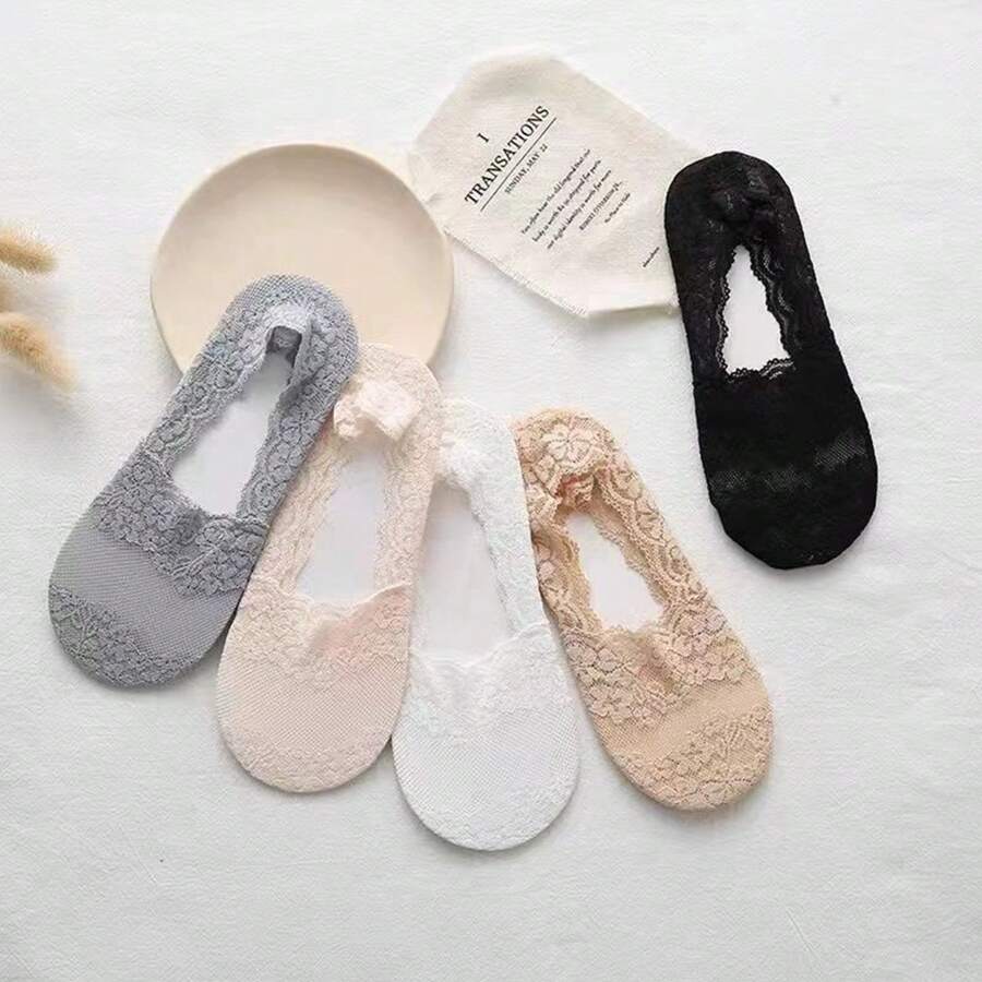女士蕾丝细节隐形短船袜，夏季 - 彩色 - 查看 1