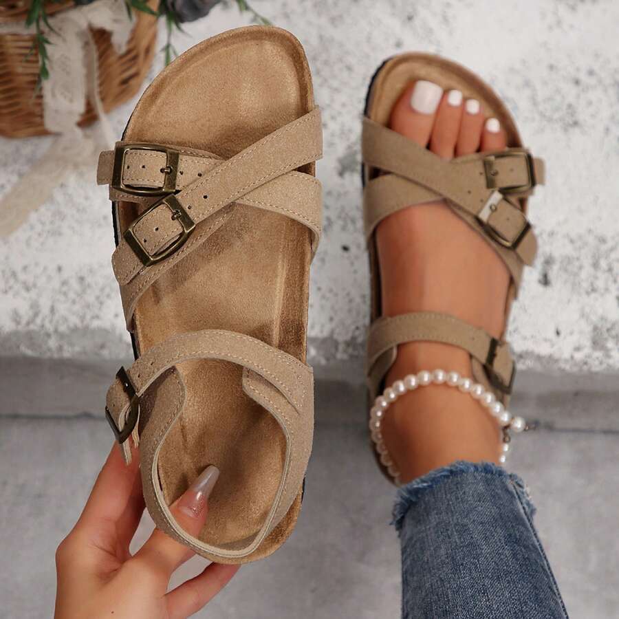 Women's Adjustable Buckle Cork Insole Slip Strap Slip On Modern Memory Foam Cushion Insoles,Outdoor,Fits Sandals For Comfortable - Khaki - View 1