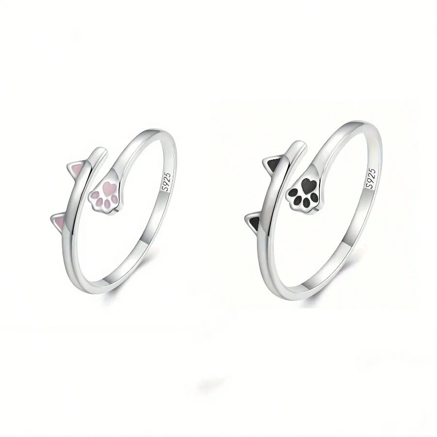 925 Sterling Silver Fashion Delicate Sweet Elegant Lovely Cat Claw Drop Oil Hypoallergenic Open Ring - Cat's Paw - View 1